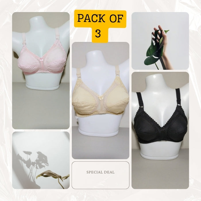 PACK OF 3 She Style Cotton Bra – Summer Comfort Edition