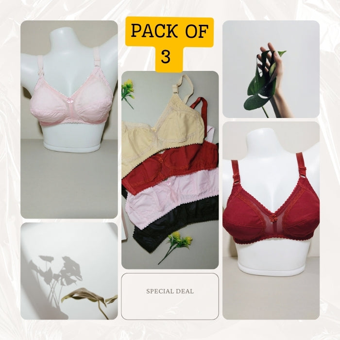 PACK OF 3 She Style Cotton Bra – Summer Comfort Edition