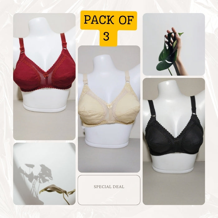 PACK OF 3 She Style Cotton Bra – Summer Comfort Edition