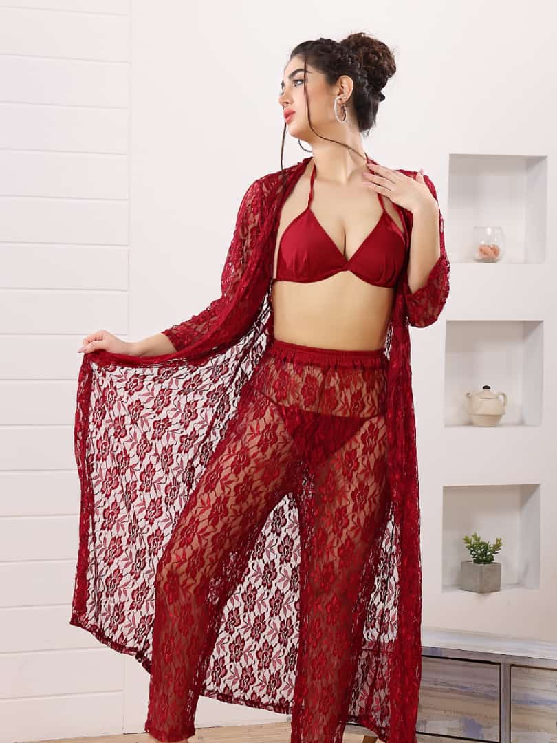 Buy ARARA Net Babydoll Nightwear Night Dress -Red at Amazon.in