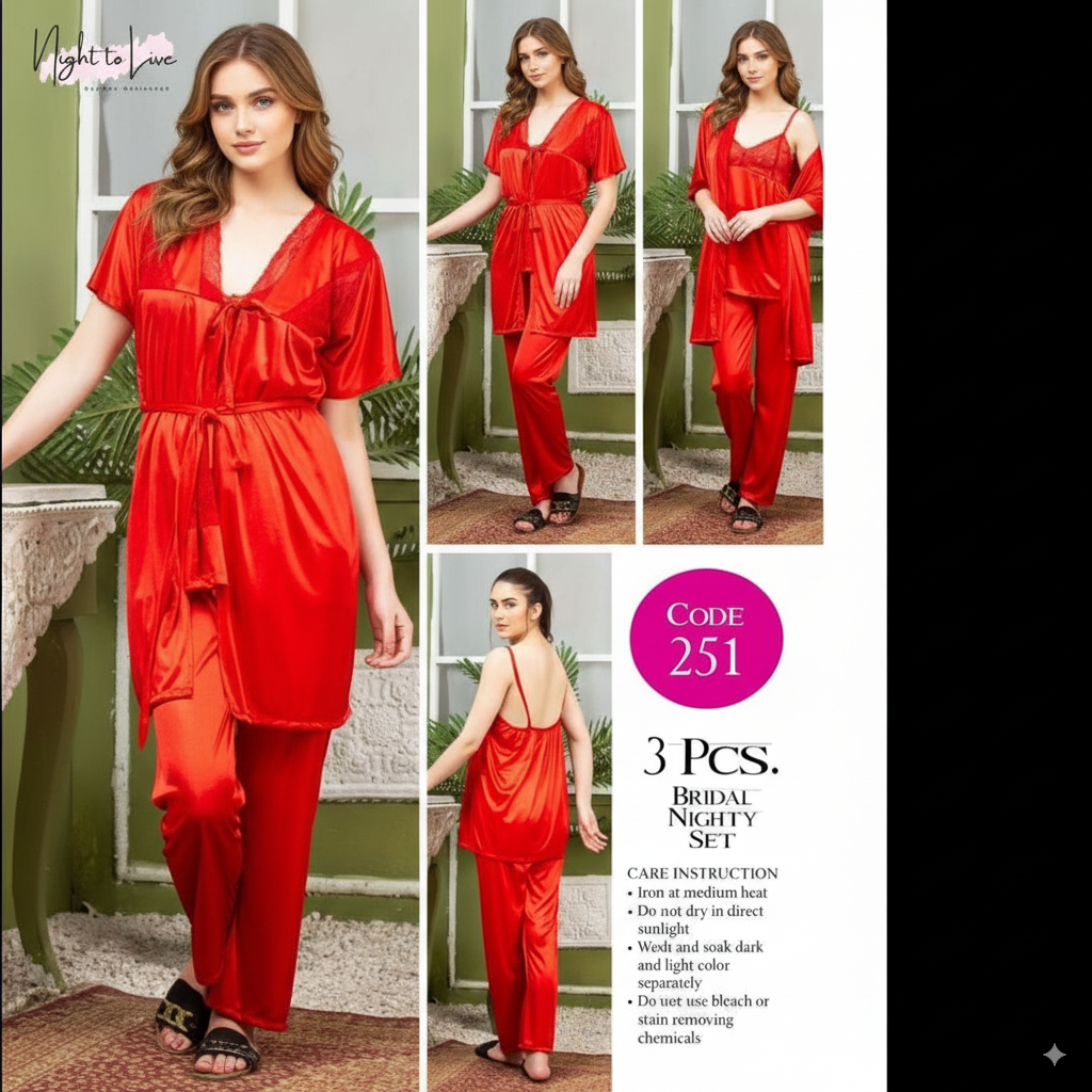 3Pc Long Gown Bridal Nightwear