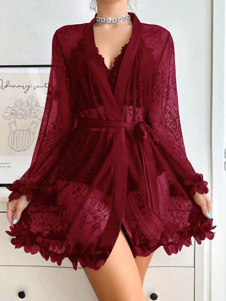 Royale 3-Piece Lace Lingerie Set with Sheer Robe – Luxury Seduction Collection