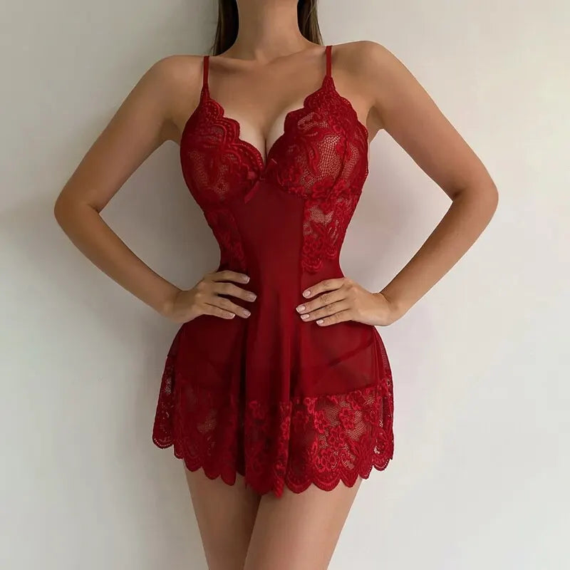 Women's Sexy Lace Lingerie Set, Short Nightdress A3