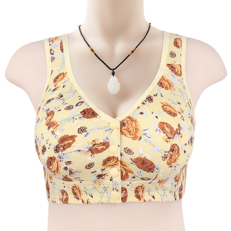 Gobetter floral printed button front bra for women cotton soft 36-46