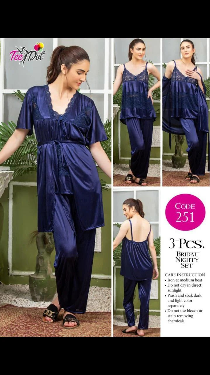 3Pc Long Gown Bridal Nightwear