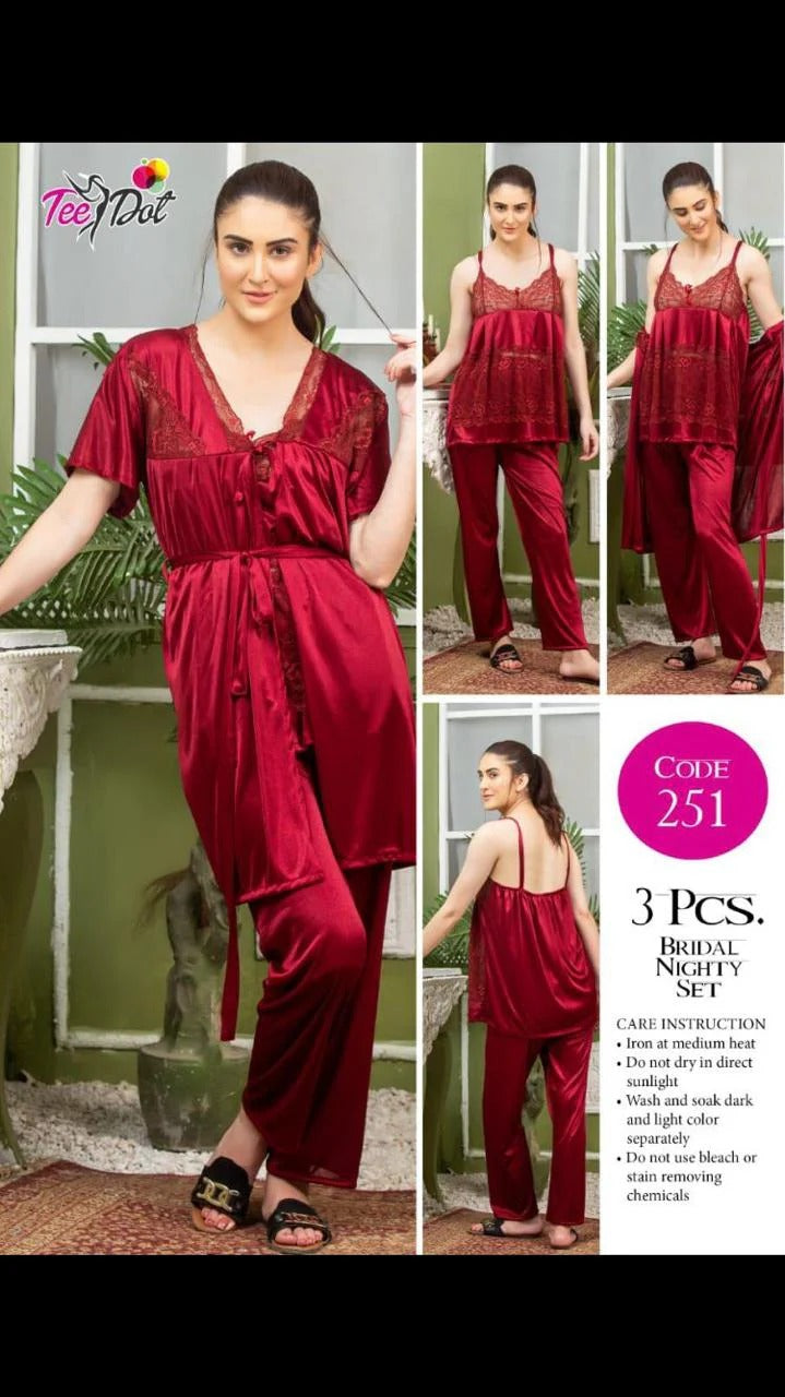 3Pc Long Gown Bridal Nightwear