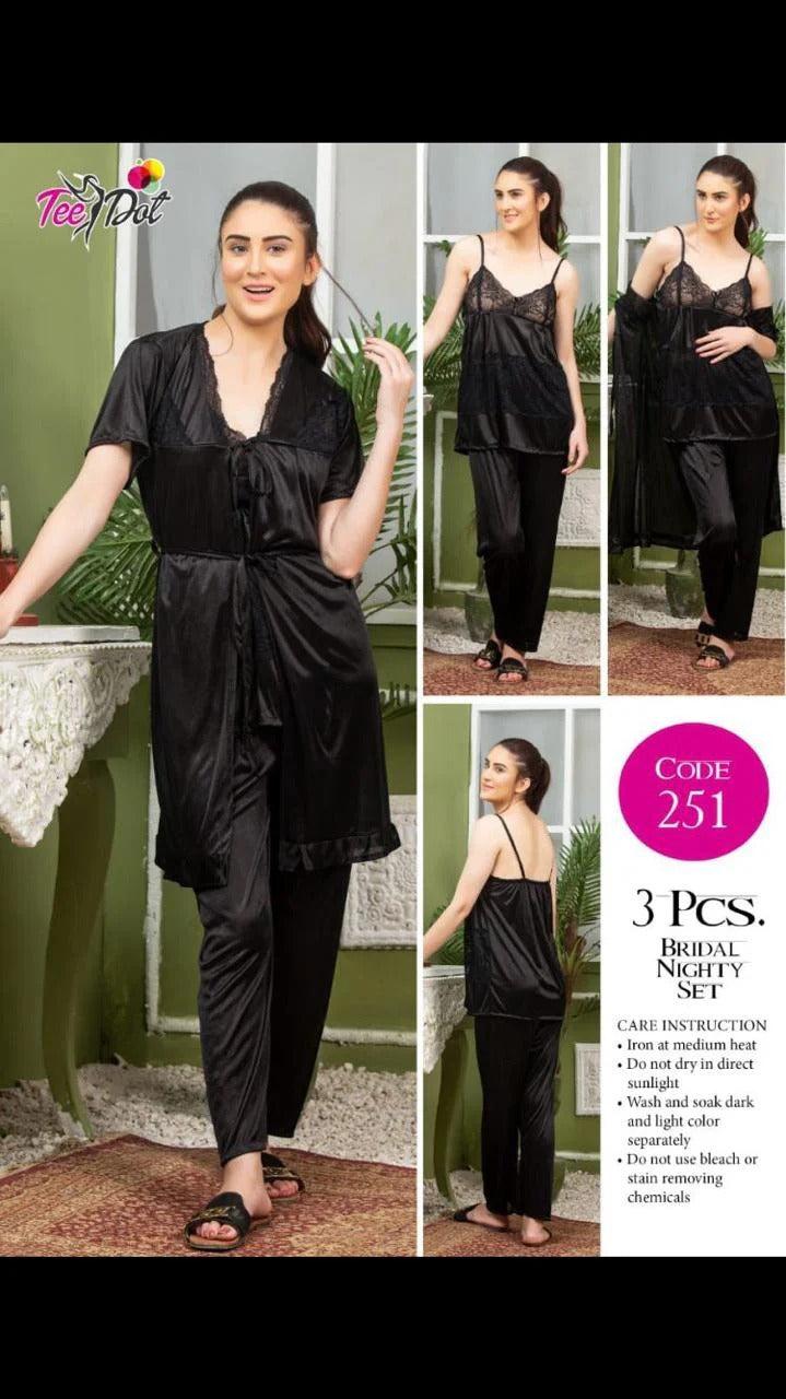 3Pc Long Gown Bridal Nightwear