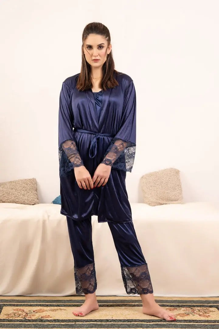 5-Piece Bridal Silk Long Slit Nighty Set
