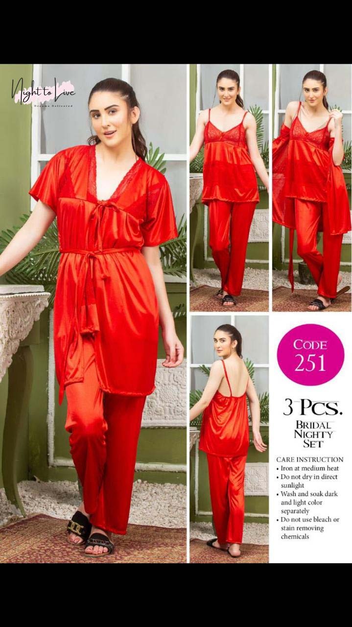 2 PIECES Bridal Red Long Camisole & Gown Night Dress