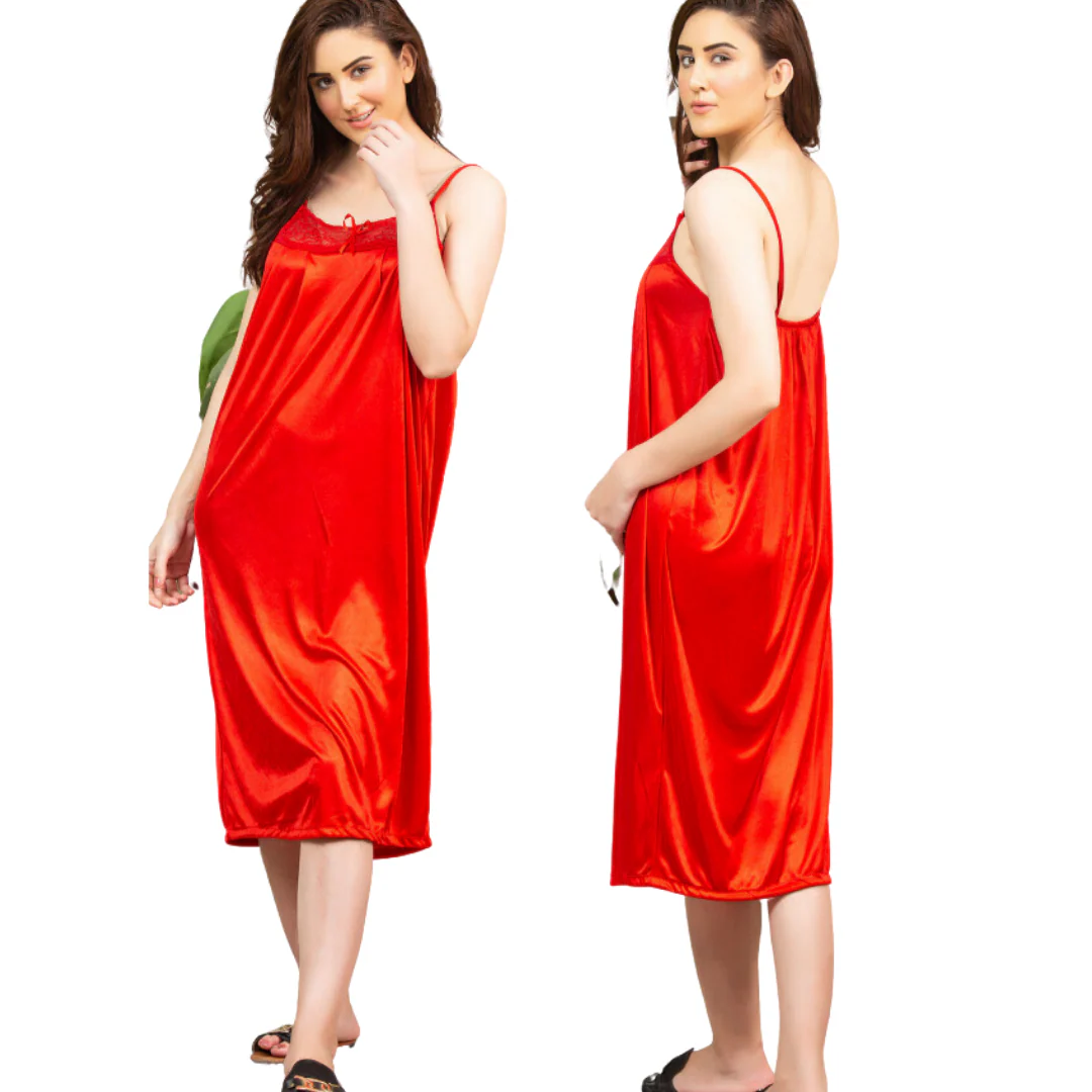 2 PIECES Bridal Red Long Camisole & Gown Night Dress