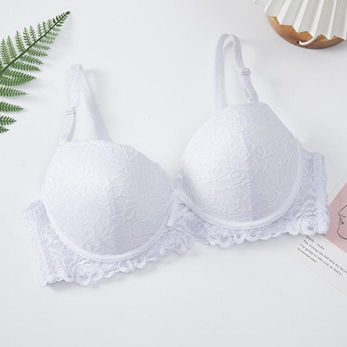 Solid embroidered underwire Comfortable Padded Lace Trim Bra
