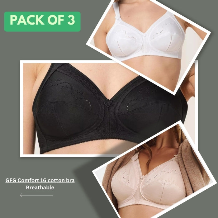 Pack of 3 GFG Comfort 16 cotton bra Breathable Wireless Non Padded Bra