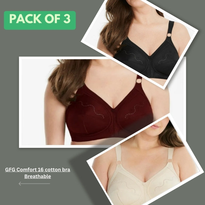 Pack of 3 GFG Comfort 16 cotton bra Breathable Wireless Non Padded Bra