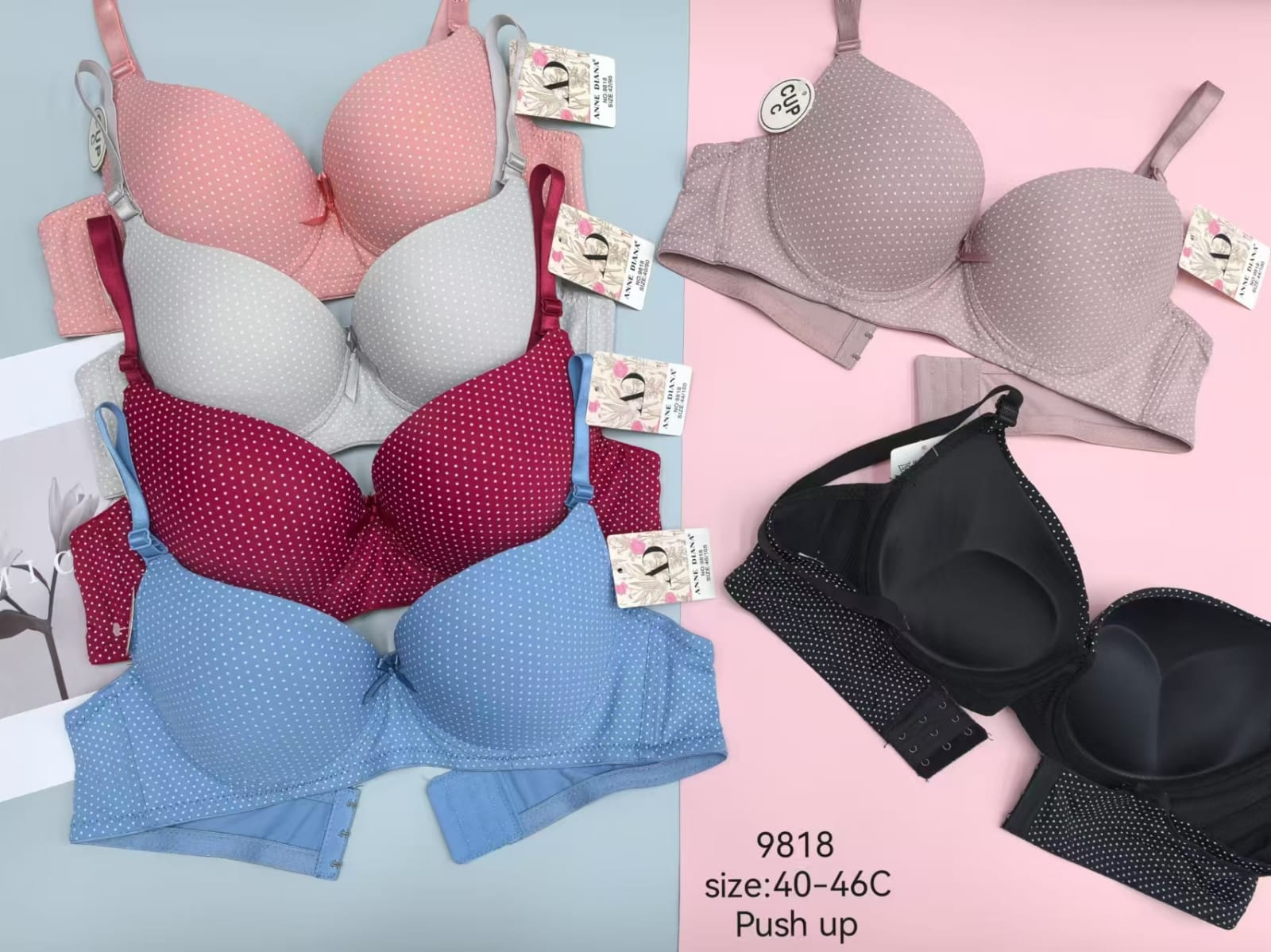 Solid embroidered underwire Comfortable Padded Lace Trim Bra