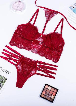 Luxury Satin-Strapped 3-Piece Lingerie Set with Super Push-Up Bra & Choker