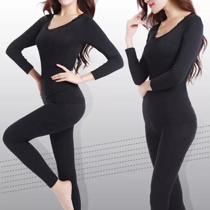 Women Winter Elastic Long Thermal Inner Wear Thermal Underwear Set silkynsoft