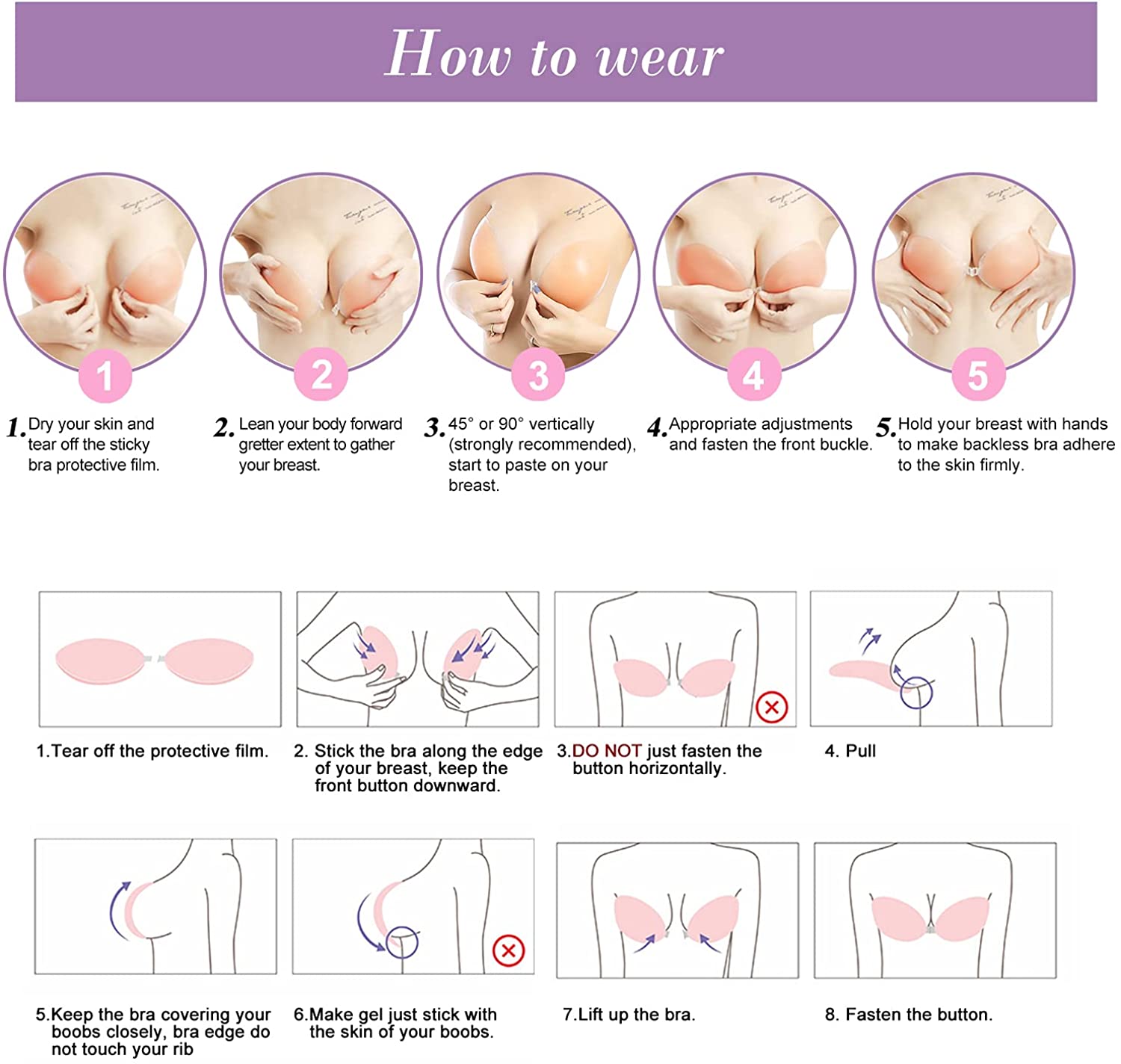 Adhesive Bra Strapless Invisible Silicone Bra Backless Push Up Sticky Bra for Women