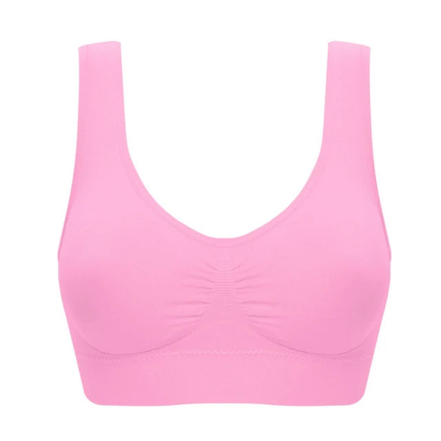 Pack of 3 Plus Size Women Soft Genie Leisure Bra with Removable Pads Seamless Double Layer Workout Tank Top Push Up Fitness Bra