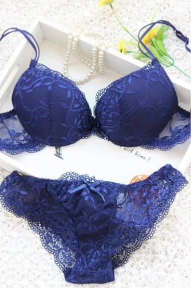 Adjusted-straps 3/4 Cup Cotton Lace Embroidery Lingerie Bra set Push up Underwear Set