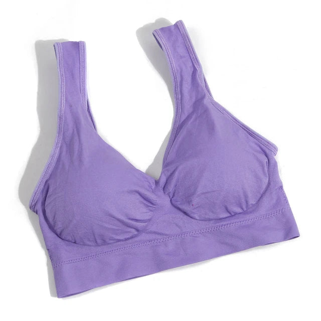 Pack of 3 Plus Size Women Soft Genie Leisure Bra with Removable Pads Seamless Double Layer Workout Tank Top Push Up Fitness Bra