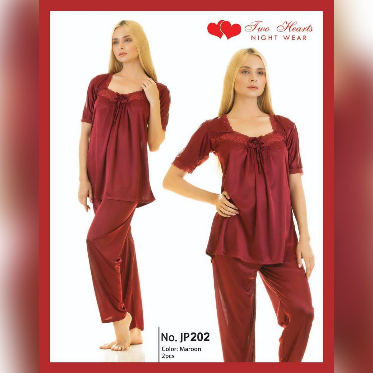 Nighty New Western Style Pajama Suit Ladies Night Suit And Casual Dress Maroon Colour